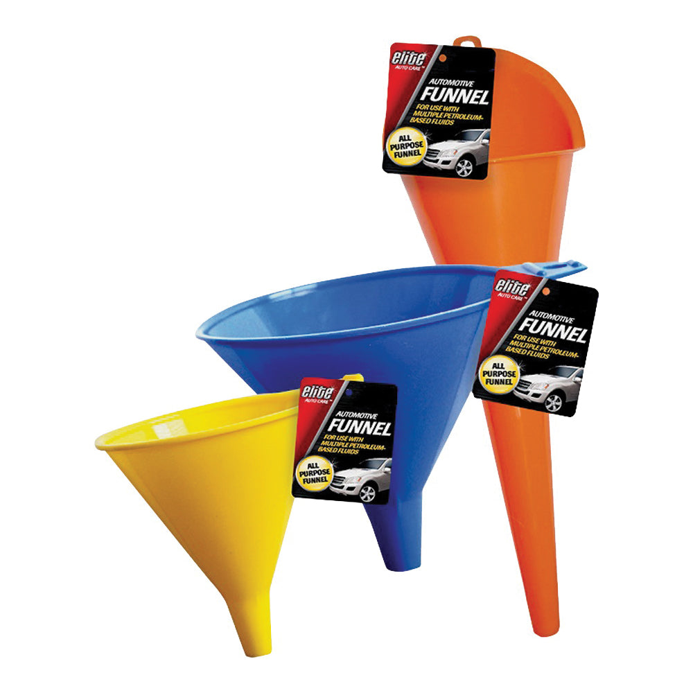 Elite Auto Care 9698 Funnel Set, Plastic, Assorted