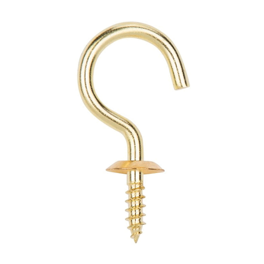 ProSource LR-392-PS Cup Hook, 15/32 in Opening, 3.5 mm Thread, 1-1/2 in L, Brass, Brass