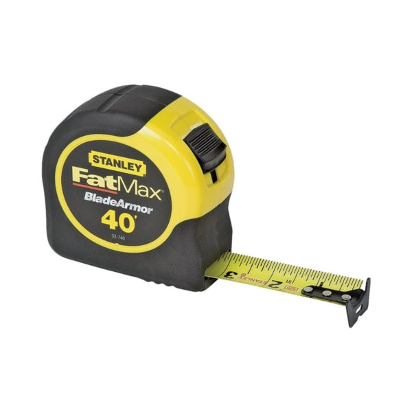 STANLEY 33-740L Tape Measure, 40 ft L Blade, 1-1/4 in W Blade, Steel Blade, ABS Case, Black/Yellow Case