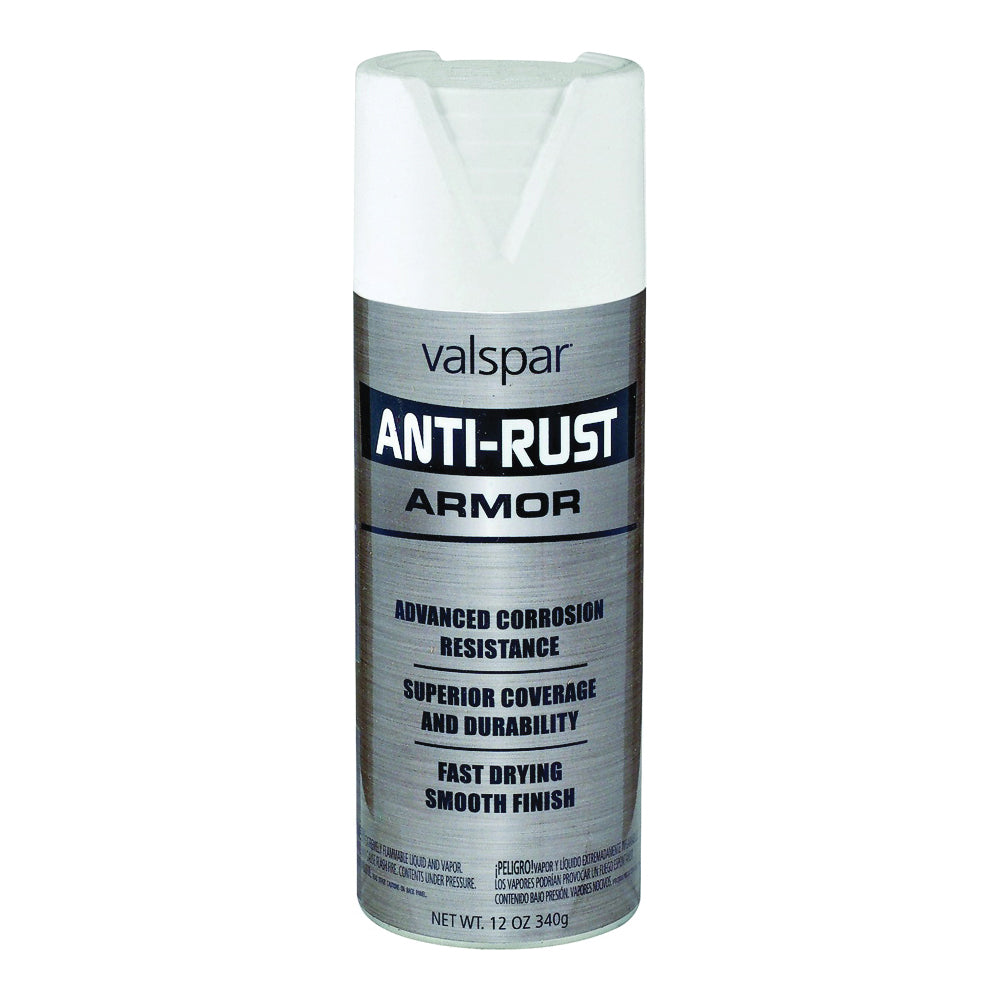 Valspar 044.0021921.076 Anti-Rust Enamel Spray Paint, Flat, White, 16 oz, Aerosol Can