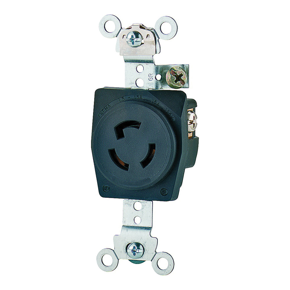 Eaton Wiring Devices CWL515R Single Receptacle, 2 -Pole, 125 V, 15 A, Back and Side Wiring, NEMA: NEMA L5-15