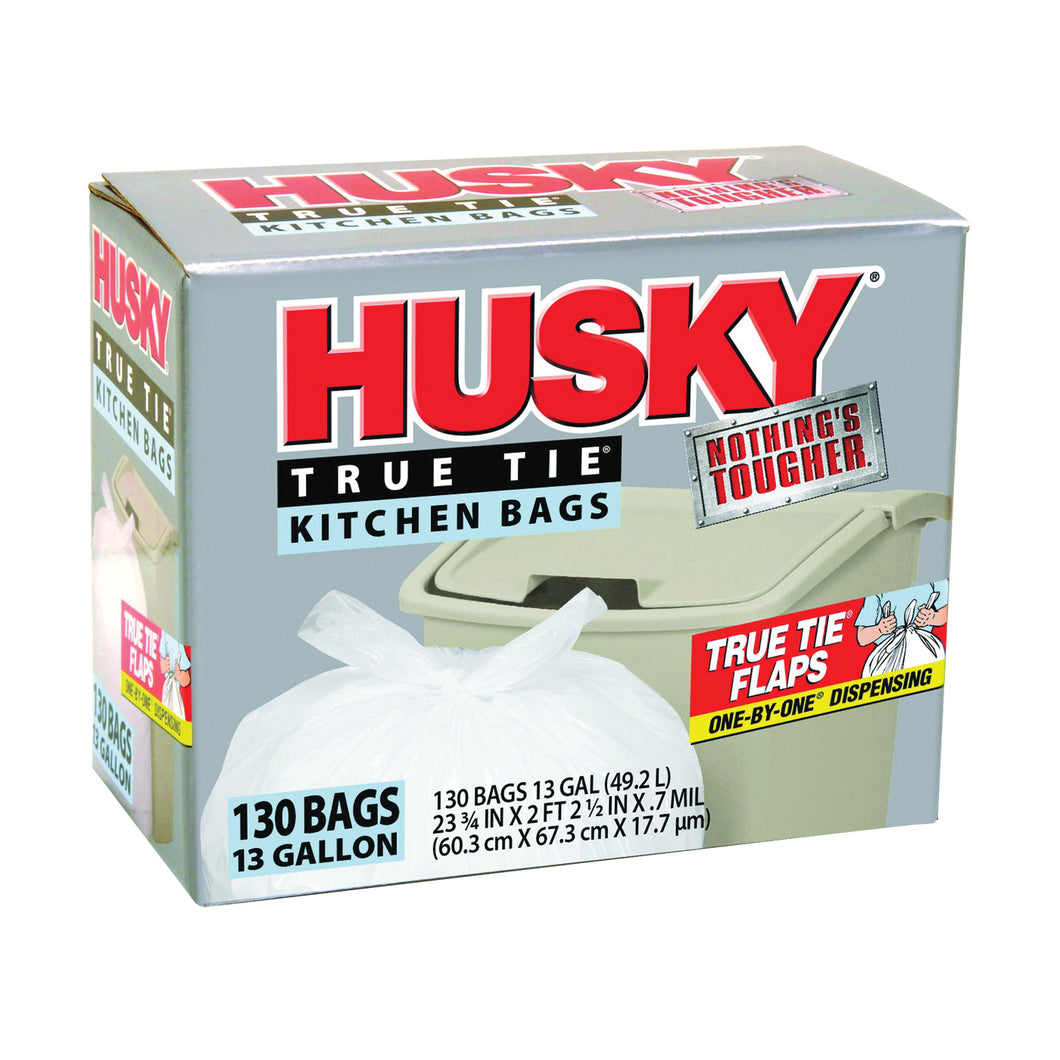 Husky HK13WC130W Kitchen Trash Bag, 13 gal Capacity, Polyethylene, White