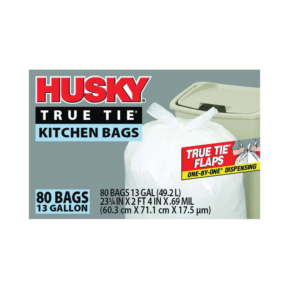 Husky HK13WC080W Kitchen Trash Bag, 13 gal Capacity, Poly, White