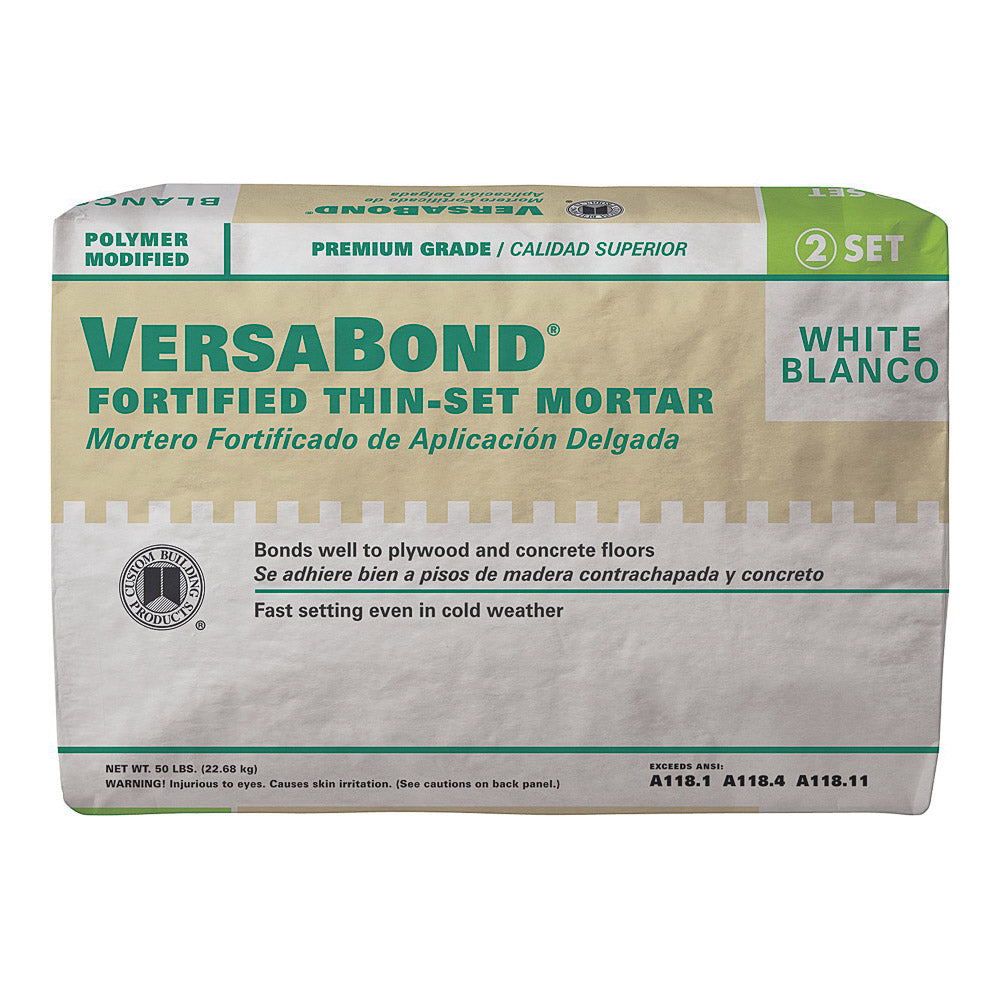 CUSTOM VersaBond Flex MTSW50 Thin-Set Mortar, White, Powder, 50 lb Bag