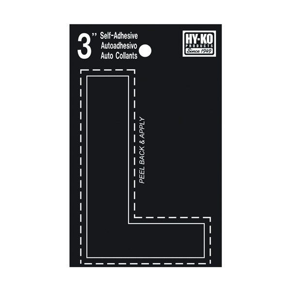 HY-KO 30400 Series 30422 Die-Cut Letter, Character: L, 3 in H Character, Black Character, Vinyl