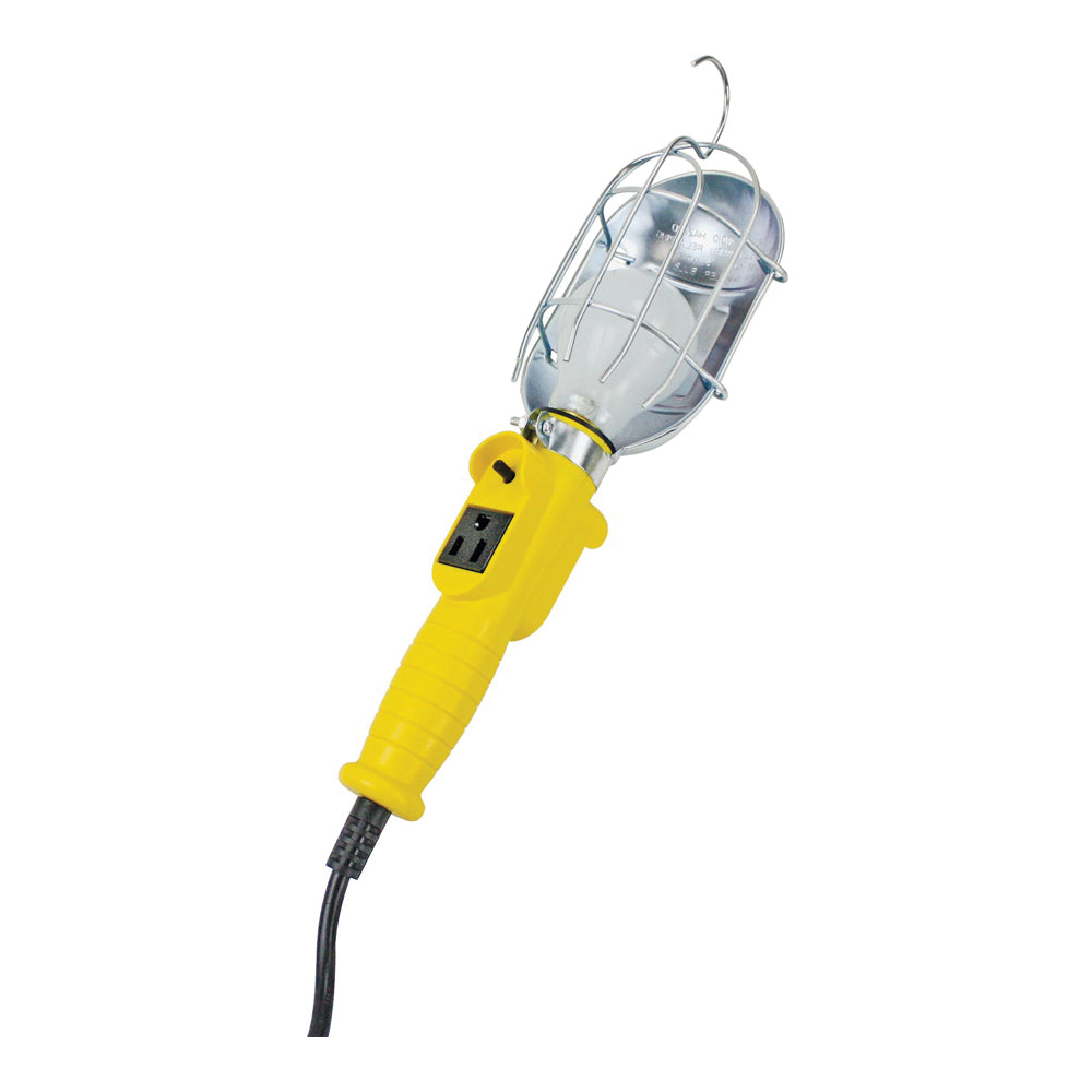 PowerZone ORTL010625 Work Light with Metal Guard and Single Outlet, 12 A, 25 ft L Cord, Yellow
