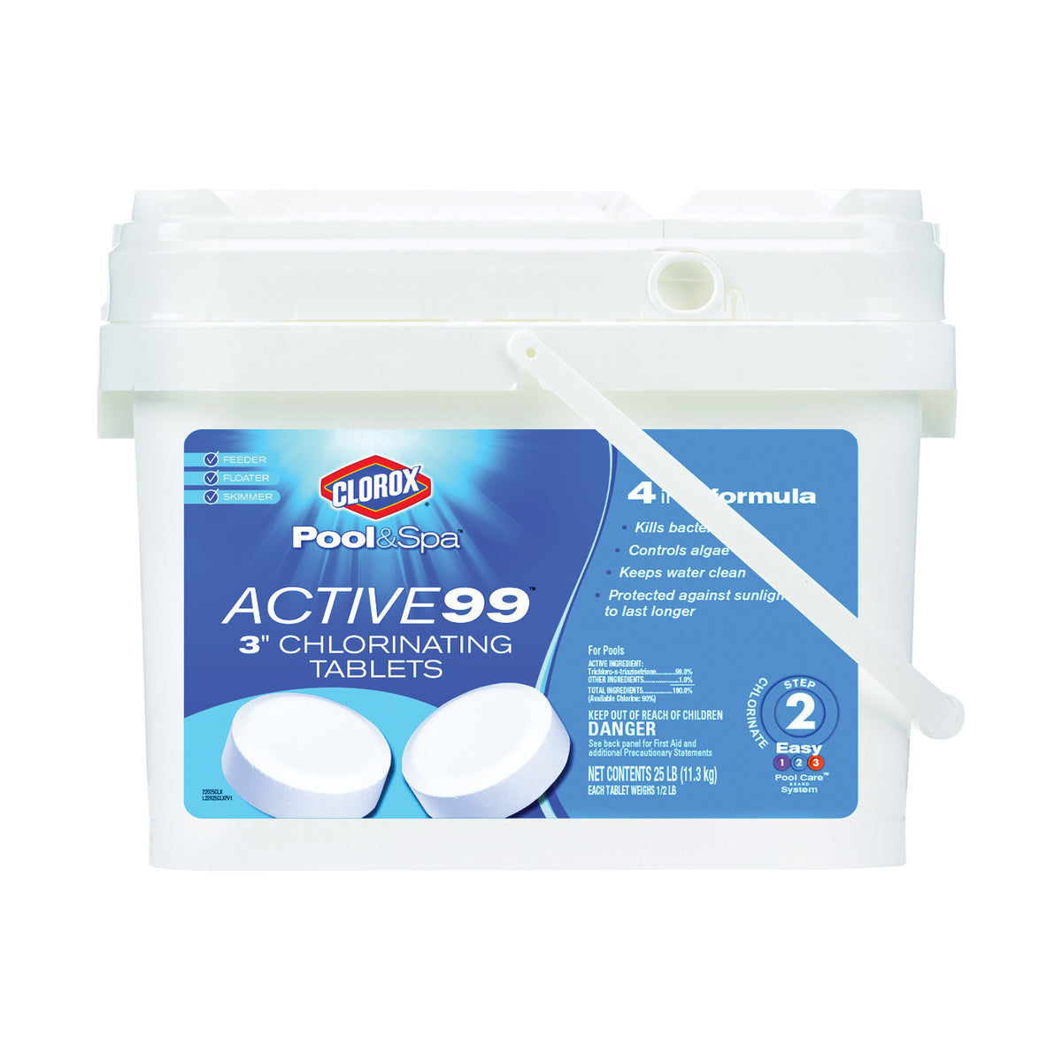 Clorox POOL &amp; Spa ACTIVE99 22425CLX Chlorinating Tablet, Solid, Chlorine, 25 lb