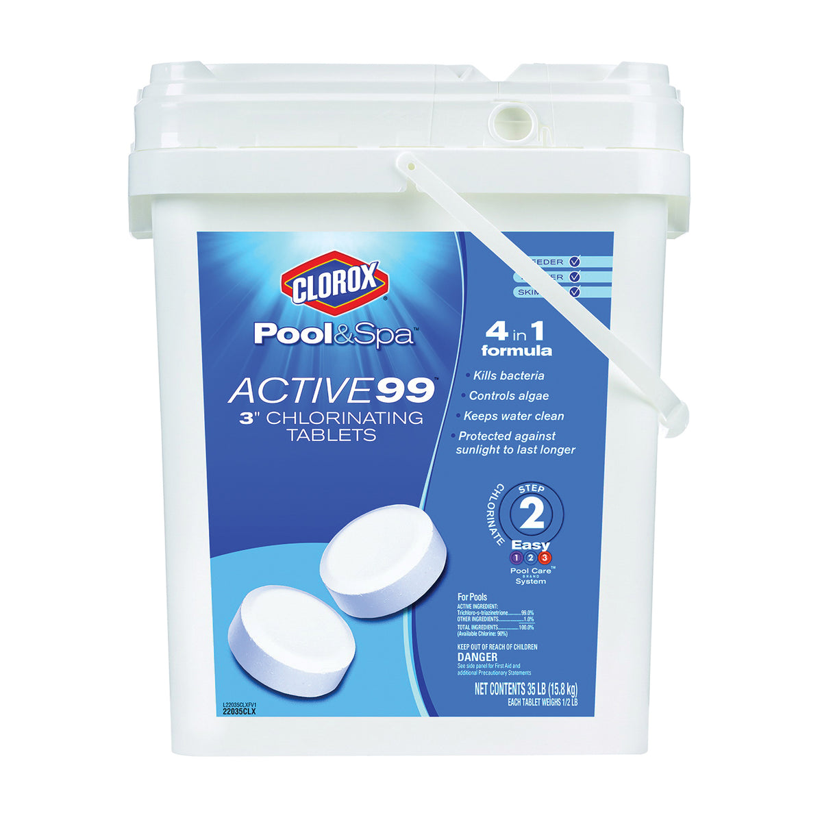 Clorox POOL &amp; Spa ACTIVE99 22035CLX Chlorinating Tablet, Solid, Chlorine, 35 lb