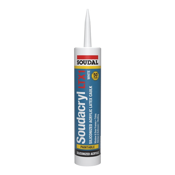 Soudal Soudacryl LTX1 5823521 Siliconized Acrylic Latex Caulk, White, -20 to 185 deg F, 10.1 fl-oz Cartridge