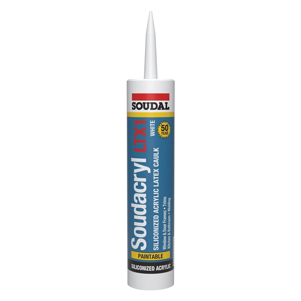 Soudal Soudacryl LTX1 5823539 Siliconized Acrylic Latex Caulk, Clear, -20 to 185 deg F, 10.1 fl-oz Cartridge