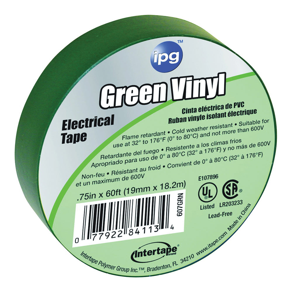 IPG 85827 Electrical Tape, 60 ft L, 3/4 in W, PVC Backing, Green