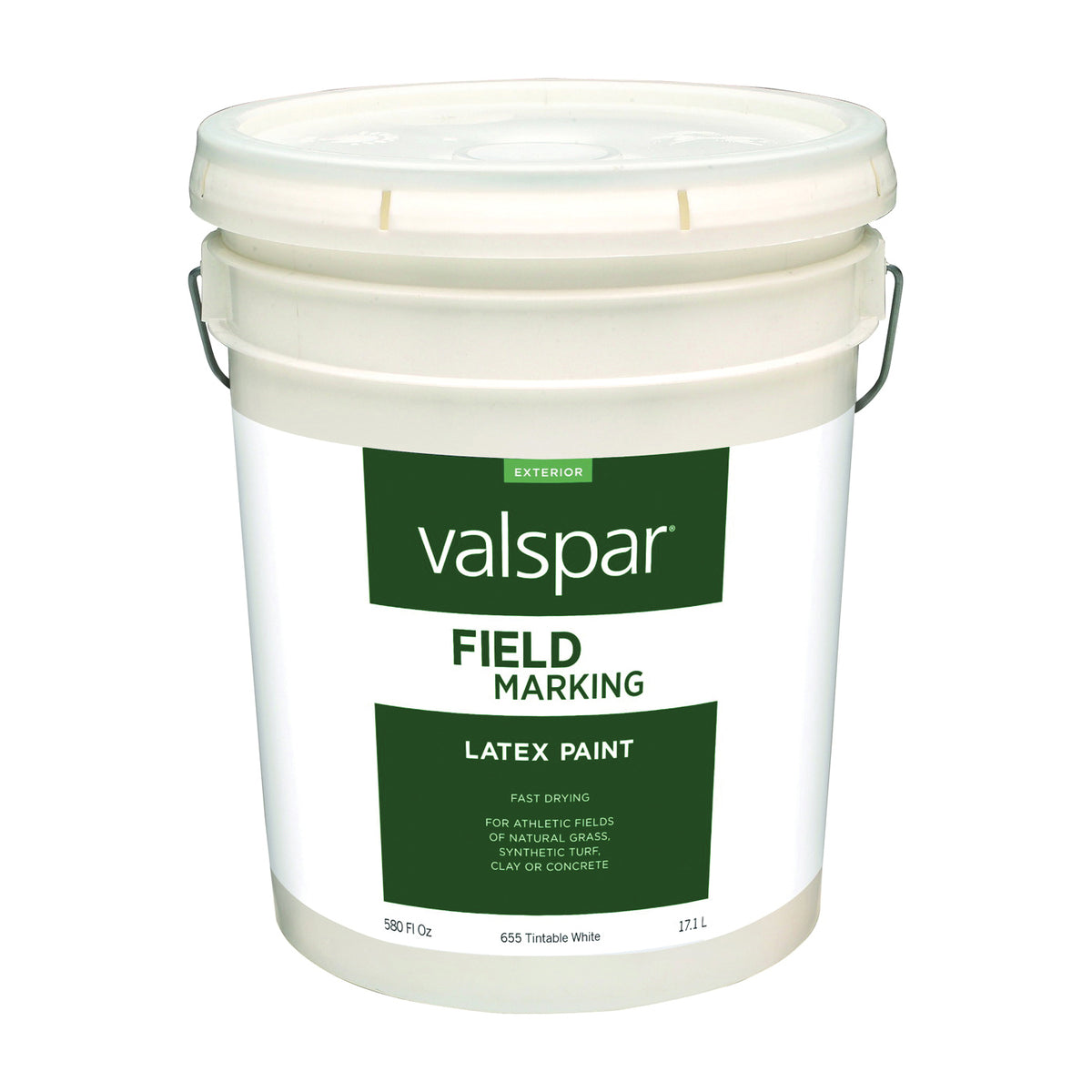 Valspar 044.0000655.008 Latex Field Marking Paint, Flat, White, 5 gal, Pail