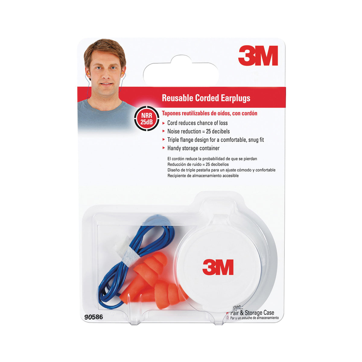 3M Tri-Flange 90586-00000 Ear Plugs, 26 dB NRR, Multi-Flange