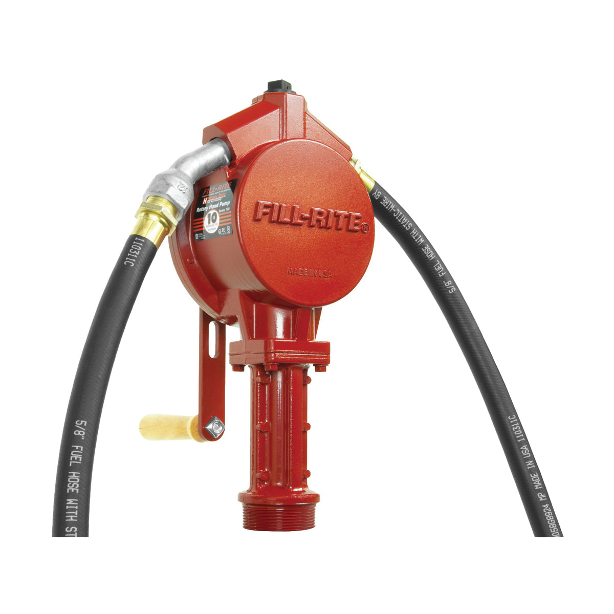 Fill-Rite FR112 Hand Pump, 20 to 34-3/4 in L Suction Tube, 3/4 in Outlet, 10 gal/100 Revolution, Cast Aluminum