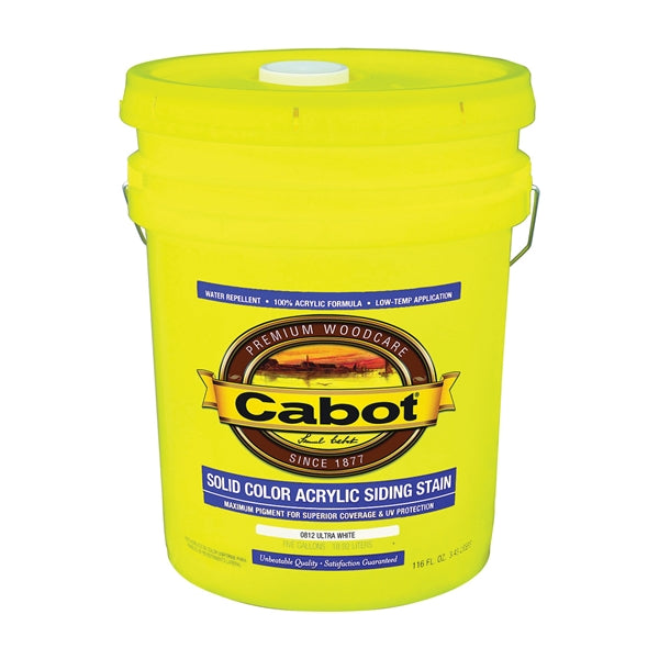 Cabot 800 Series 140.0000812.008 Solid Color Siding Stain, Natural Flat, Ultra White, Liquid, 5 gal, Can