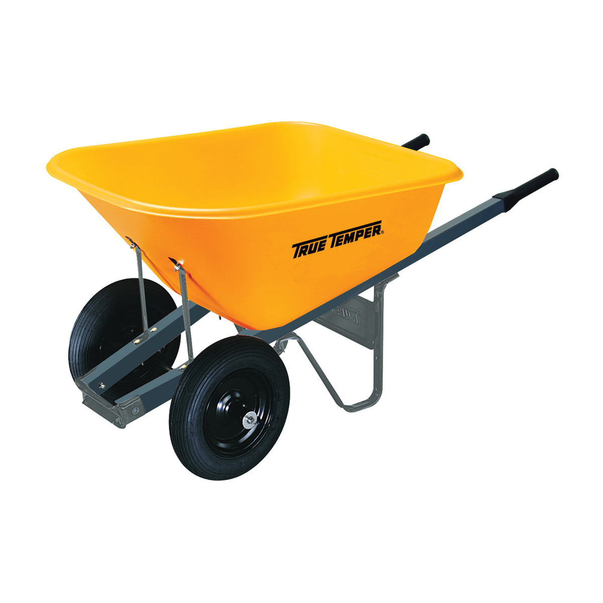 TRUE TEMPER RP6DW8 Wheelbarrow with Dual Wheels, 6 cu-ft Volume, Poly, 2-Wheel, Comfort-Grip Handle