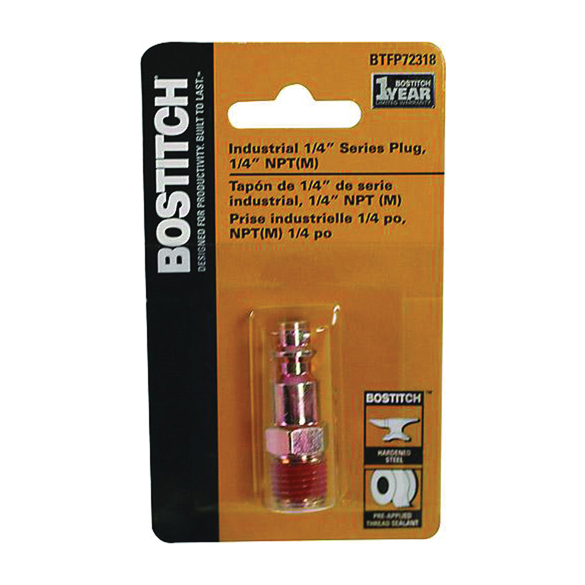 Bostitch BTFP72318 Hose Plug, 1/4 in, NPT Male, Steel, Plated