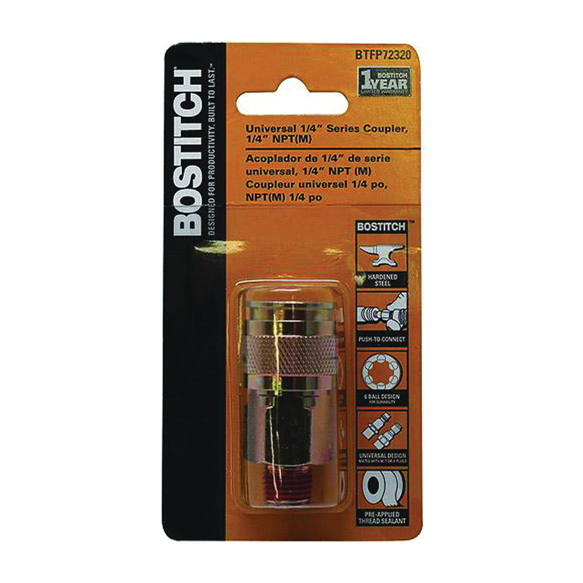 Bostitch BTFP72320 Coupler, 1/4 in, MNPT, Steel, Plated