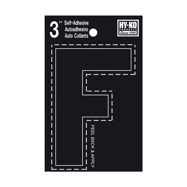 HY-KO 30400 Series 30416 Die-Cut Letter, Character: F, 3 in H Character, Black Character, Vinyl