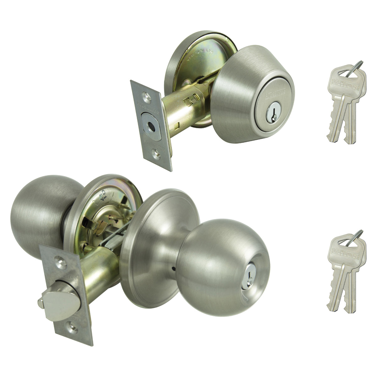 ProSource Deadbolt and Entry Lockset, 3 Grade, Saturn Handle, Keyed Alike Key, Stainless Steel, Satin Nickel