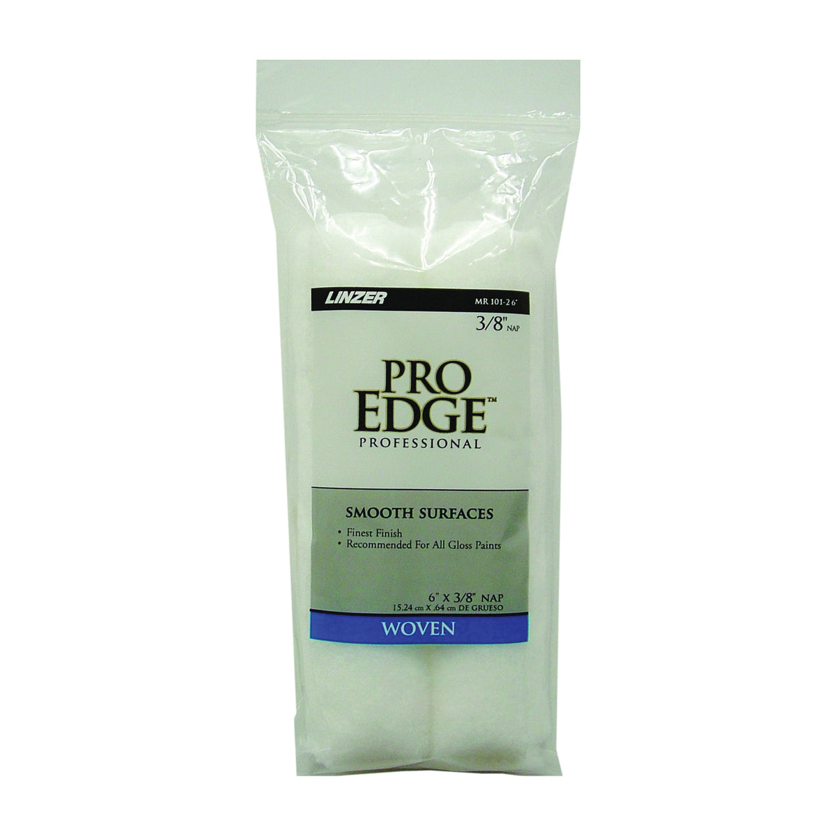 Linzer MR 101-2 6IN Paint Roller Cover, 3/8 in Thick Nap, 6 in L, Woven Fabric Cover, White