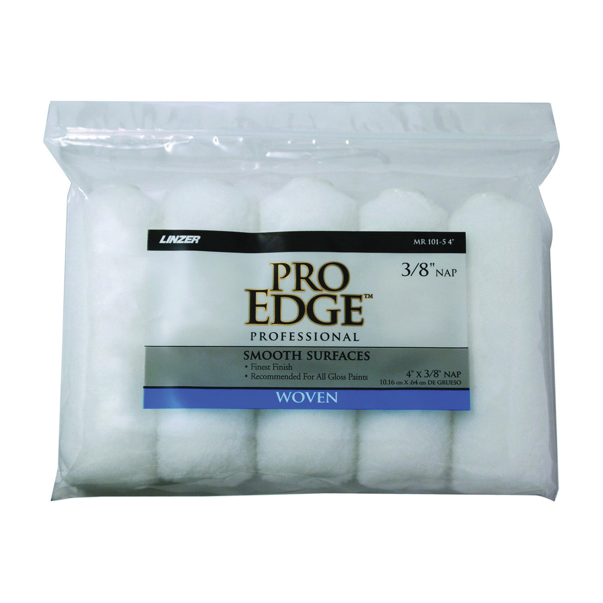 Linzer MR 101-5 4IN Paint Roller Cover, 3/8 in Thick Nap, 4 in L, Woven Fabric Cover, White