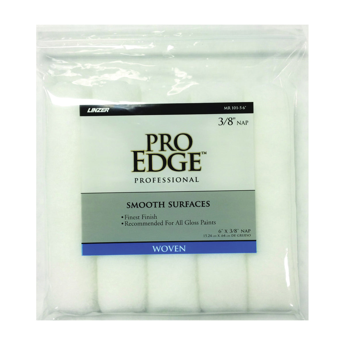 Linzer MR 101-5 6IN Paint Roller Cover, 3/8 in Thick Nap, 6 in L, Fabric Cover, White