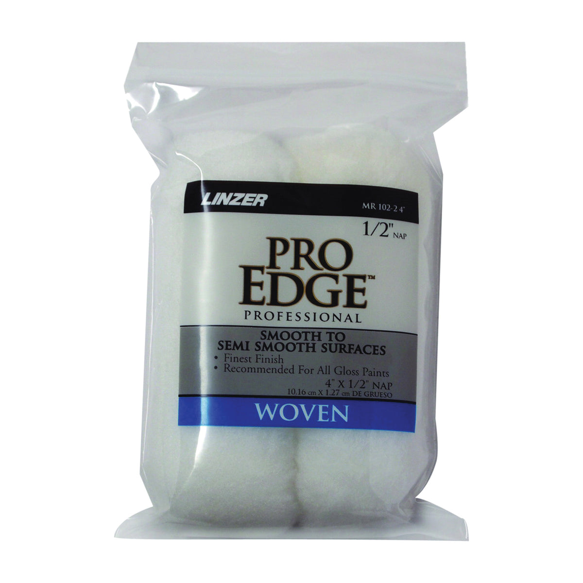 Linzer MR 102-2 4IN Paint Roller Cover, 1/2 in Thick Nap, 4 in L, Woven Fabric Cover, White