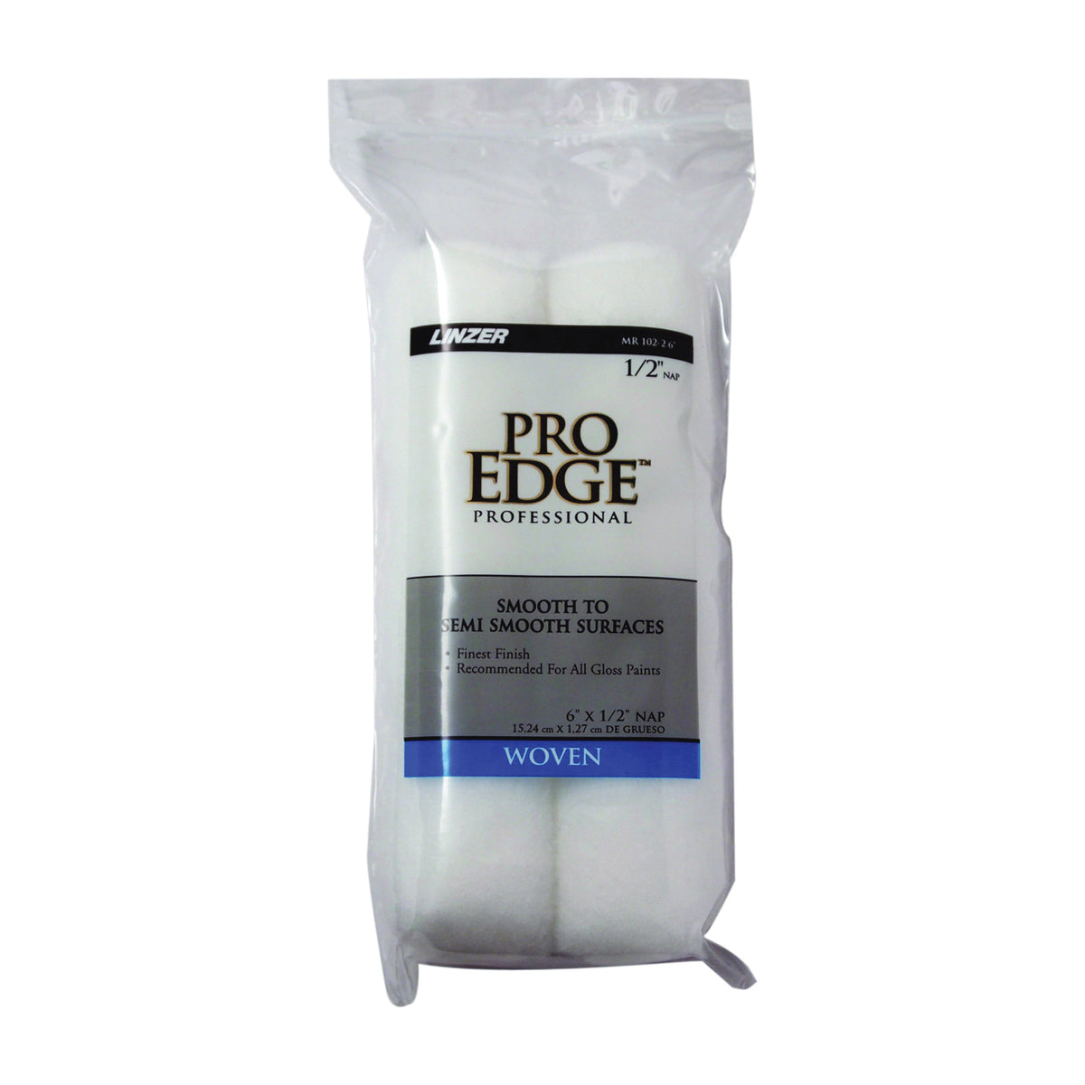 Linzer MR 102-2 6IN Paint Roller Cover, 1/2 in Thick Nap, 6 in L, Fabric Cover, White