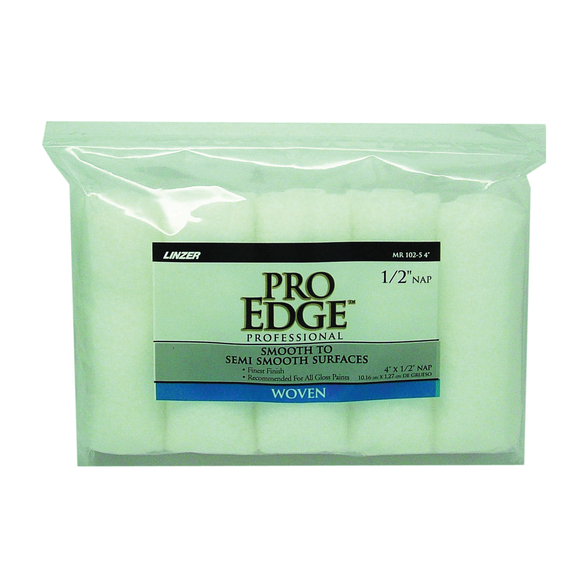 Linzer MR 102-5 4IN Paint Roller Cover, 1/2 in Thick Nap, 4 in L, Woven Fabric Cover, White