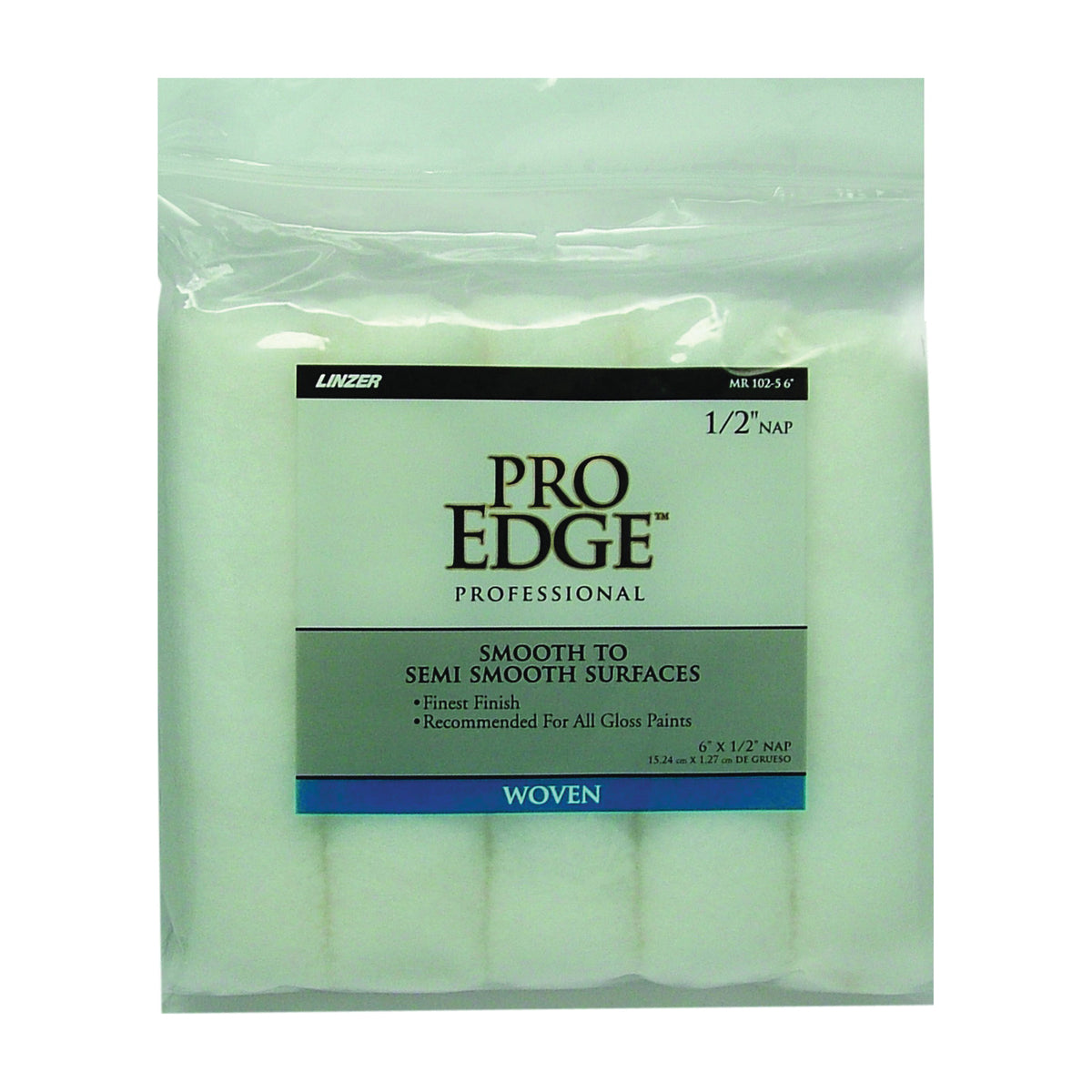 Linzer MR 102-5 6IN Paint Roller Cover, 1/2 in Thick Nap, 6 in L, Fabric Cover, White