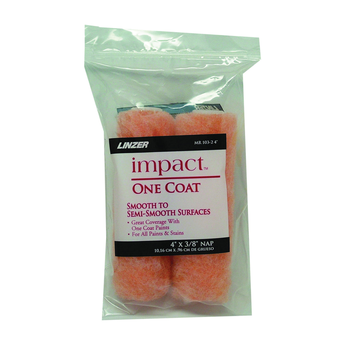 Linzer MR 103-2 4IN Paint Roller Cover, 3/8 in Thick Nap, 4 in L, Fabric Cover