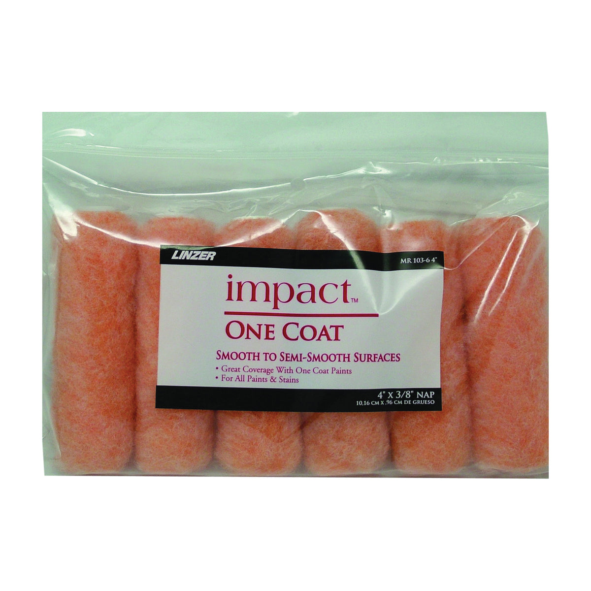 Linzer MR 103-6 4IN Paint Roller Cover, 3/8 in Thick Nap, 4 in L, Knit Fabric Cover