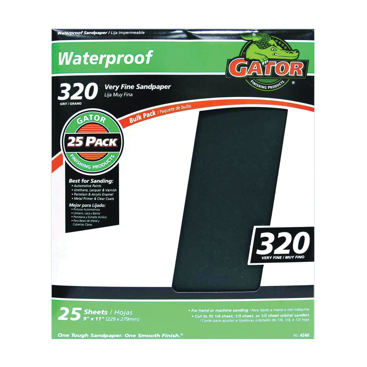 Gator 3282 Sanding Sheet, 11 in L, 9 in W, 320 Grit, Silicone Carbide Abrasive