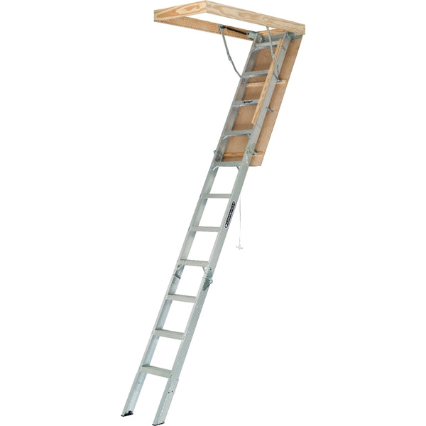 Louisville Elite Series FTAA2210 Aluminum Fire-treated Attic Ladder, Opening 22-1/2 x 54 in, Fits Ceiling Heights of 7 ft 8 in to 10 ft 3 in