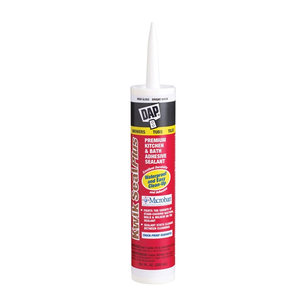 DAP 18510 Adhesive Sealant, White, 24 hr Curing, -20 to 150 deg F, 10.1 oz Cartridge