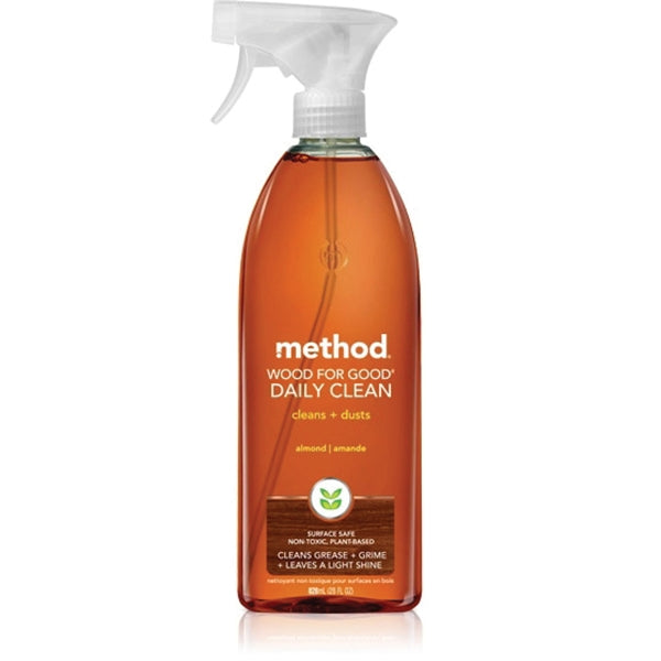 method Wood for Good 1182 Daily Wood Cleaner, 28 oz Bottle, Liquid, Almond, Translucent Amber