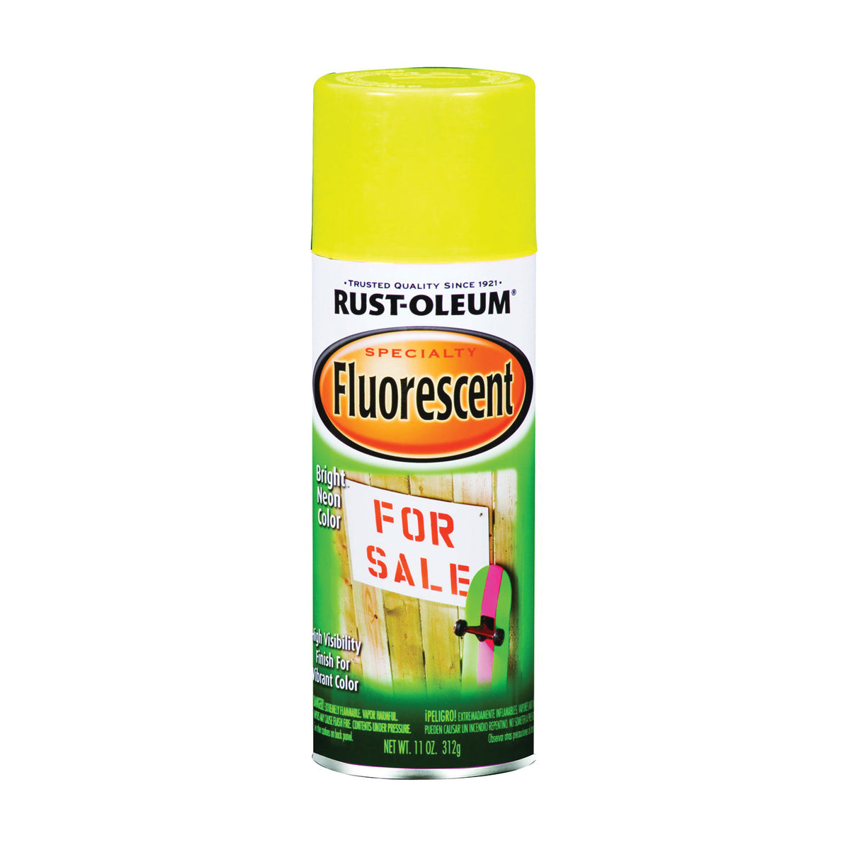 RUST-OLEUM 1942830 Fluorescent Spray Paint, Flat/Matte, Fluorescent Yellow, 11 oz, Aerosol Can