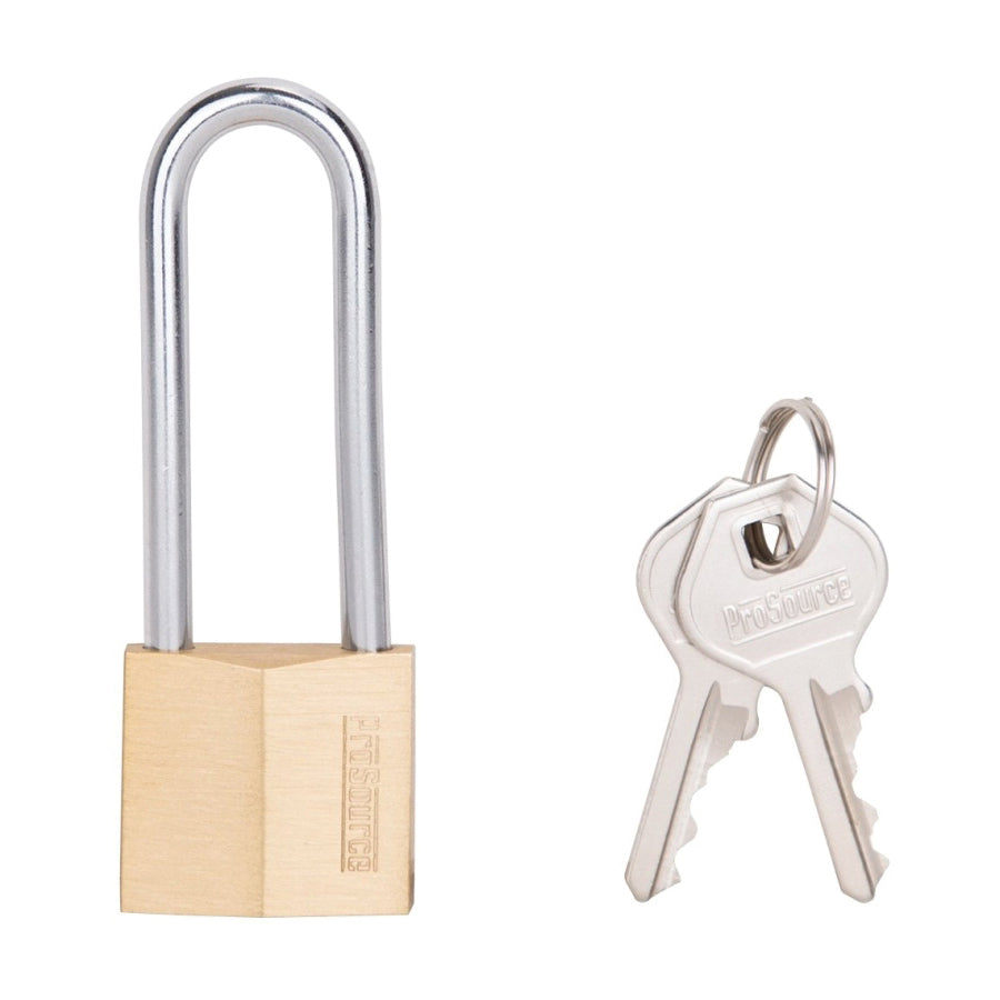 ProSource HD10032 Padlock, Long Shackle, 3/16 in Dia Shackle, 2-1/4 in H Shackle, Steel, Brass, Yale Keyway