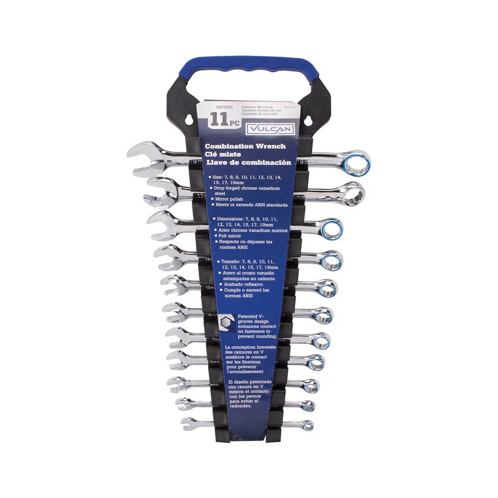 Vulcan TR-H1101 Wrench Set, 11-Piece, CRV, Chrome, Silver, Specifications: Drop Forged