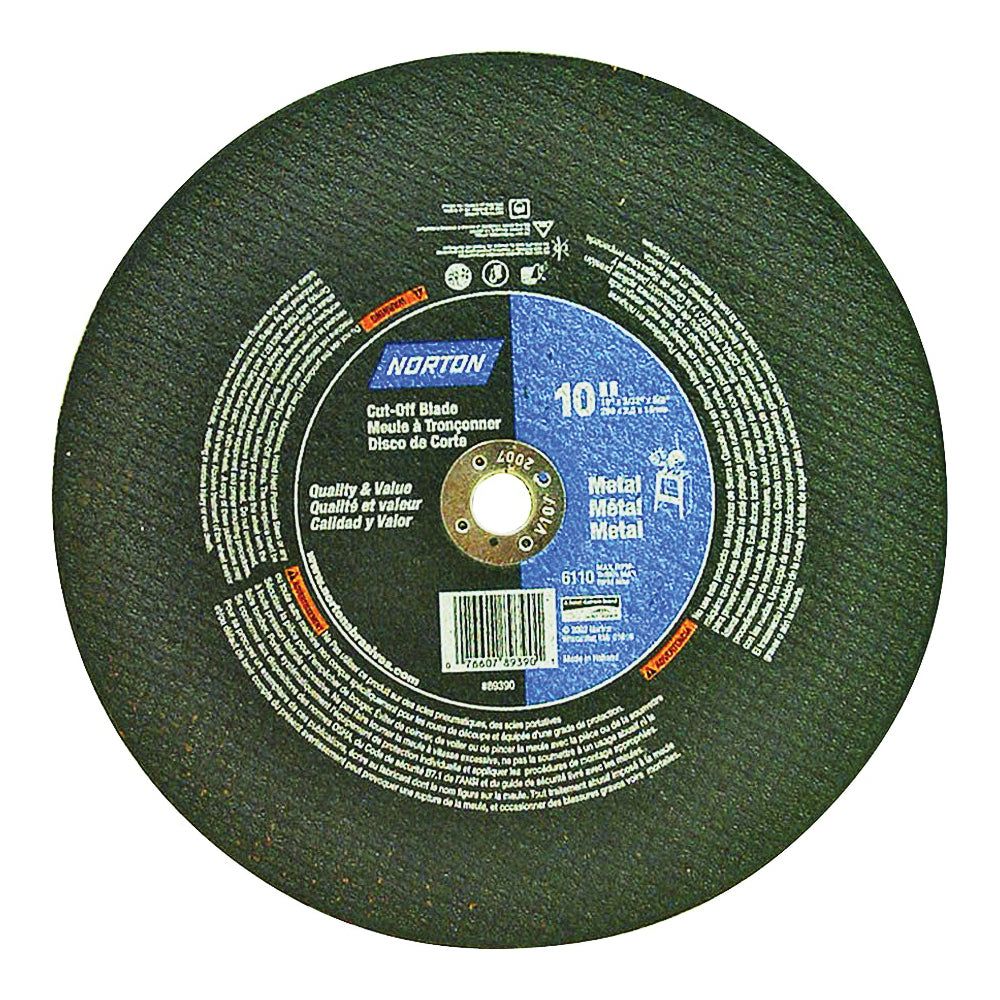 NORTON 89390 Abrasive Wheel, 10 in Dia, 3/32 in Thick, 5/8 in Arbor, Aluminum Oxide Abrasive