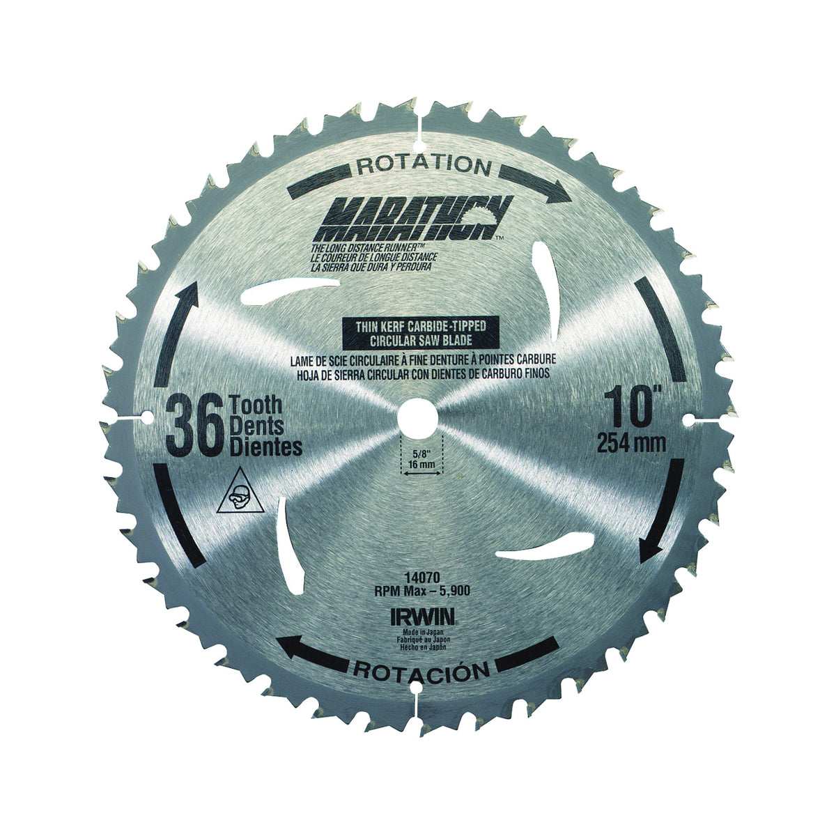 IRWIN MARATHON 24070 Table Saw Blade, 10 in Dia, 5/8 in Arbor, 40-Teeth, Carbide Cutting Edge