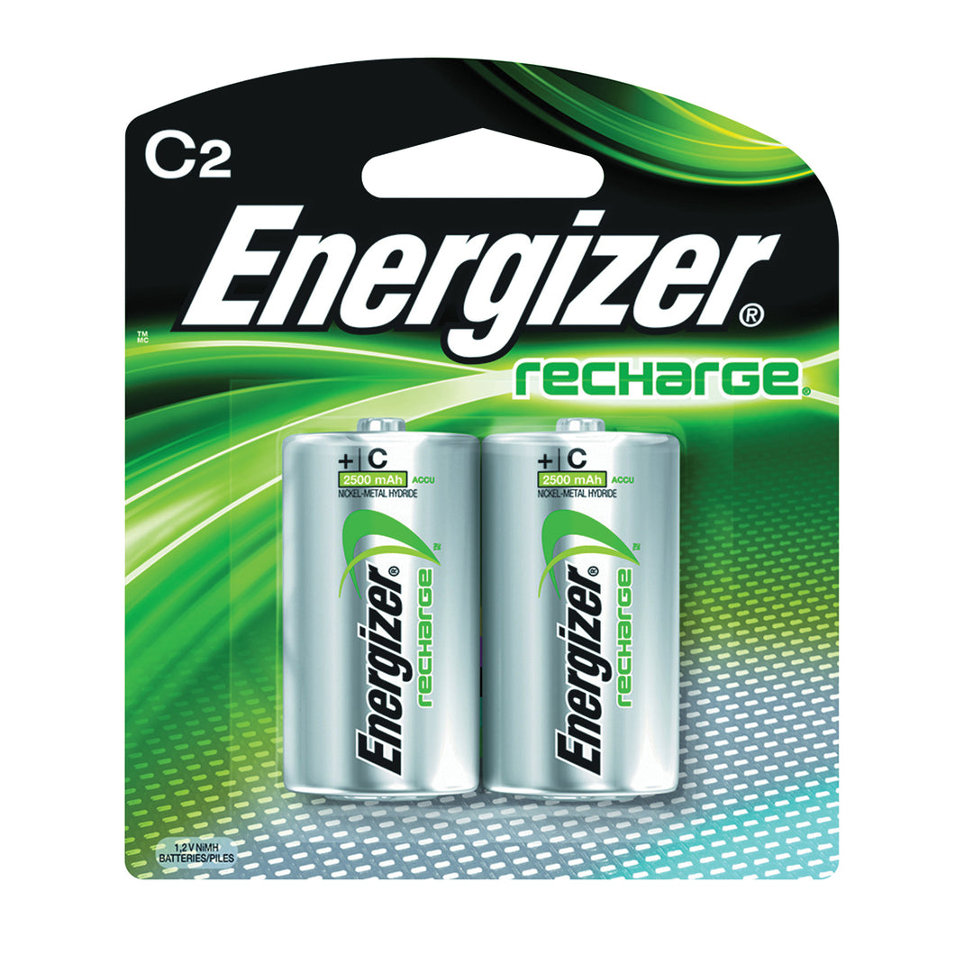 Energizer NH35BP-2 Rechargeable Battery, 1.2 V Battery, 2500 mAh, C Battery, Nickel-Metal Hydride, Green/Silver