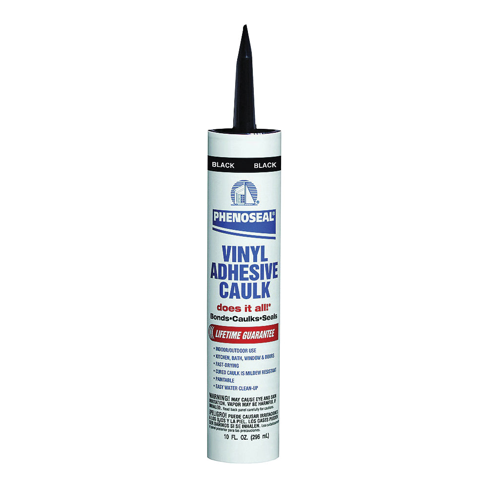 DAP PHENOSEAL 06102 Vinyl Adhesive Caulk, Black, 48 hr Curing, -20 to 180 deg F, 10 oz Cartridge