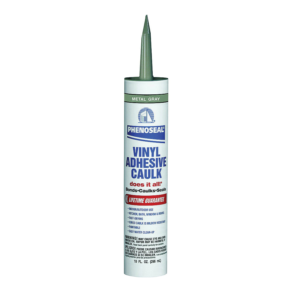 DAP PHENOSEAL 04102 Vinyl Adhesive Caulk, Gray, 48 hr Curing, -20 to 180 deg F, 10 oz Cartridge