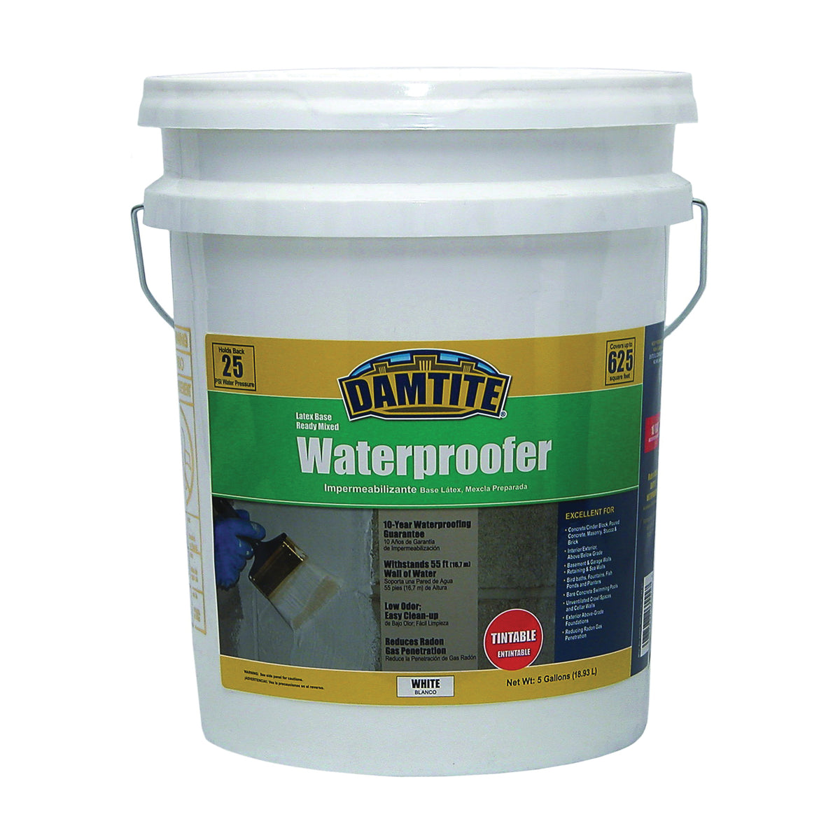 DAMTITE 03555 Latex Waterproofer, White, Liquid, 5 gal Pail