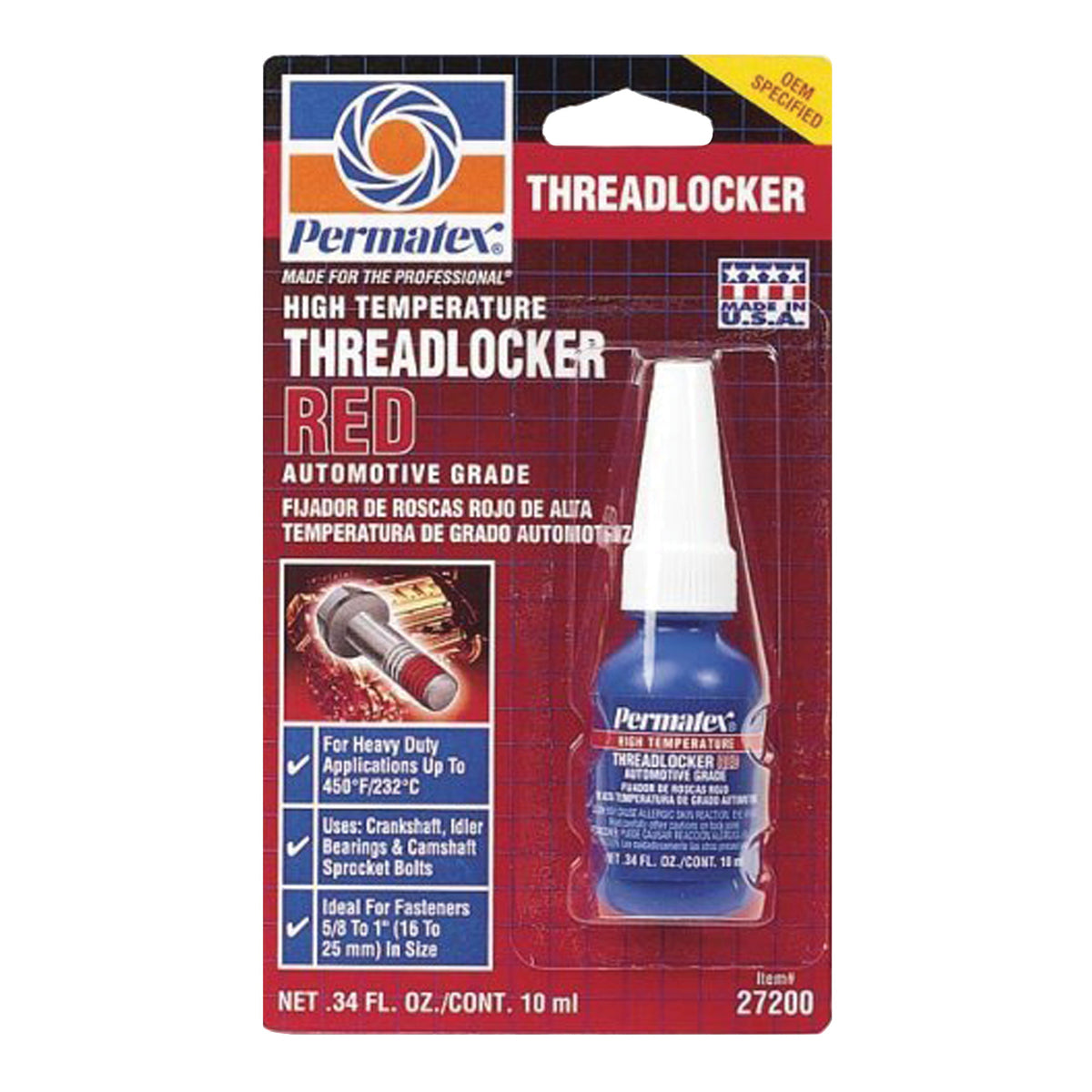 Permatex 27200 Threadlocker, Liquid, Musty, Red, 10 mL Bottle