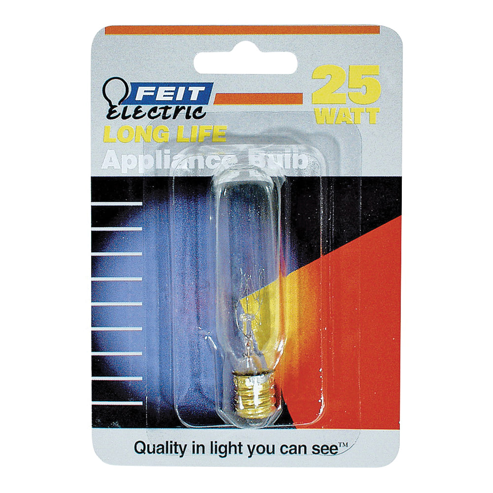 Feit Electric BP25T6 Incandescent Lamp, 25 W, T6 Lamp, Candelabra E12 Lamp Base, 2700 K Color Temp, 2000 hr Average Life