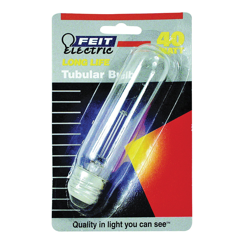 Feit Electric BP40T10 Incandescent Lamp, 40 W, T10 Lamp, Medium E26 Lamp Base, 400 Lumens, 2700 K Color Temp