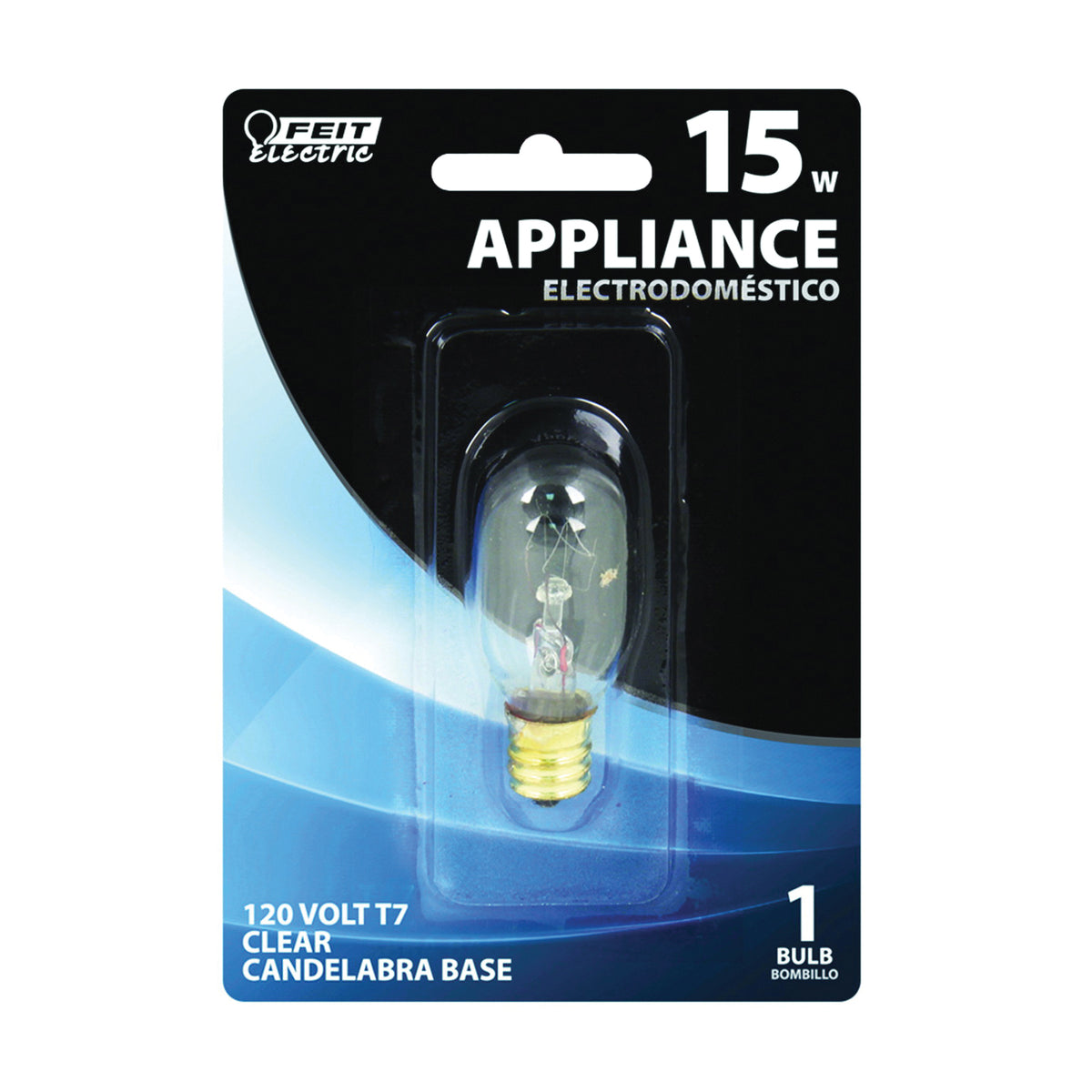 Feit Electric BP15T7 Incandescent Lamp, 15 W, T7 Lamp, Candelabra E12 Lamp Base, 2700 K Color Temp, 1500 hr Average Life